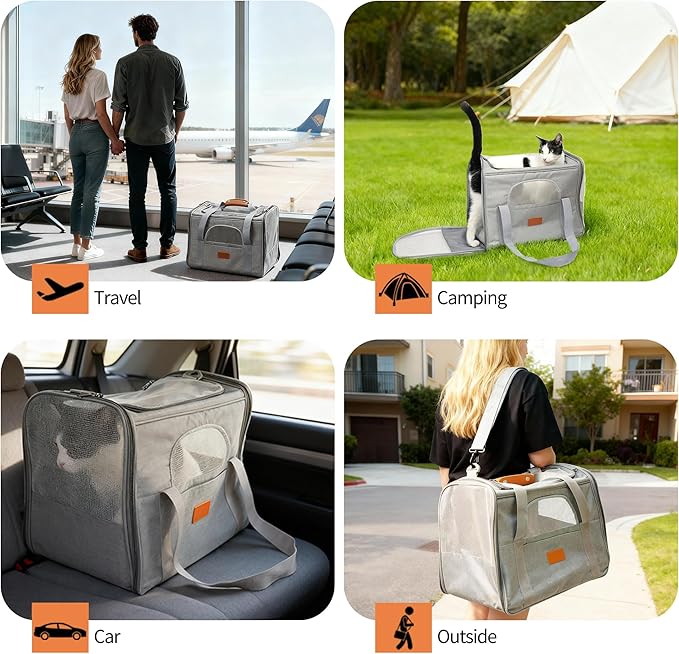 Pet Carrier,Cat Carrier,Soft-Sided Small Dog Carrier with Cushion Breathable Mesh Windows Easy Go for Travel,Outdoor,Camping or Daily Use