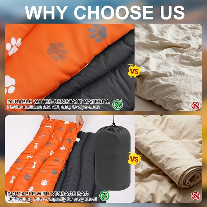 BINGPET Outdoor Travel Dog Bed for Large/Medium Dogs,Portable Waterproof Camping Mat with Carry Bag,Foldable Outside Bed,Machine Washable Indoor Pet Mat for Small,Medium and Large Dogs 35"x51"