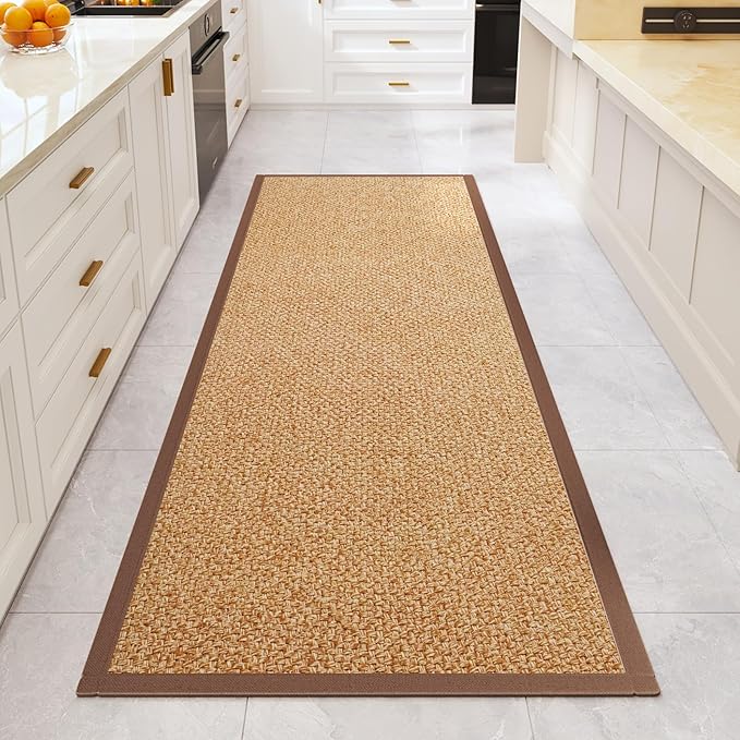 Washable Hallway Runner Rug 2x6 Jute Like Kitchen Runner Mat Rugs Non Slip, Woven Soft Entryway Farmhouse Runner Boho Floor Carpet for Indoor Laundry Hall Backdoor Bedroom Living Room, Brown