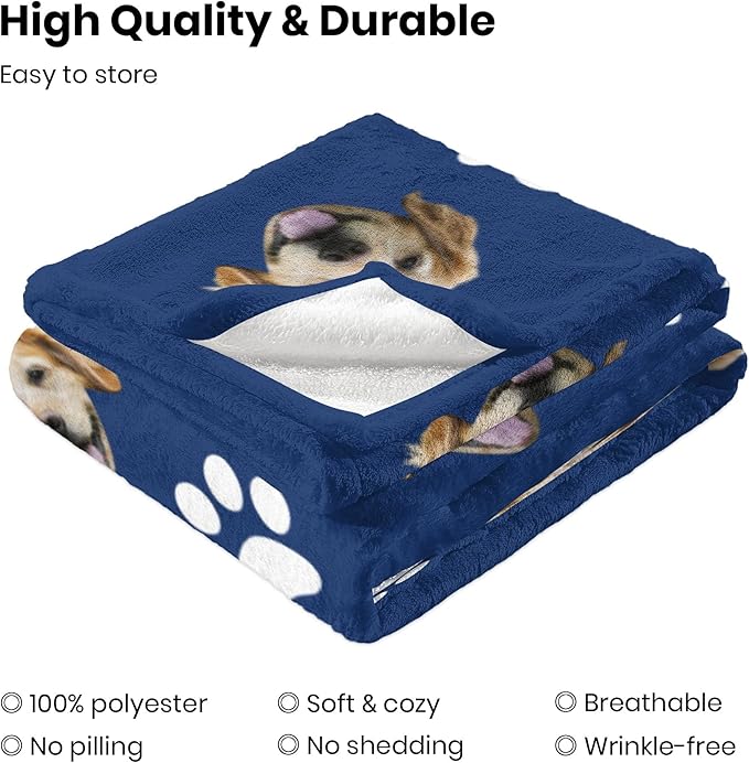 Ecautly Custom Dog Memorial Blanket with Photo, Personalized Pet Photo Blanket for Her, Pet Loss Gifts, Customized Puppy Picture Memory Gift