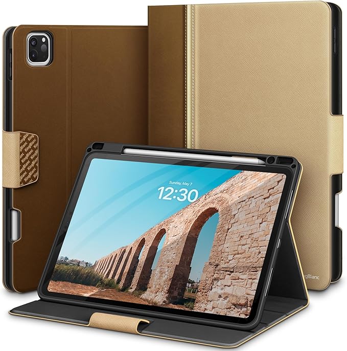 KingBlanc Case for iPad Pro 13-inch (M5 2025, M4 2024) with Built Pencil Holder, PU Leather Smart Stand Cover, Auto Sleep/Wake, Supports Pencil Pro/Pencil (USB-C), Multi-Viewing/Drawing Angles, Beige
