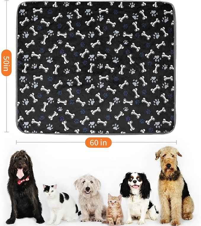 CAPT.SNOOZE Waterproof Dog Blankets Pet Blanket 50"x60", Soft Fluffy Sofa Car Bed Protector, Reversible Sherpa Fleece Dog Blanket for Large Dogs (Navy Paws)