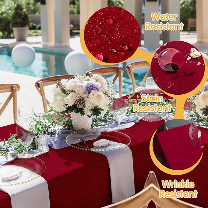 BRILLMAX 10 Pack Burgundy Tablecloths for 8 Foot Rectangle Tables 60 x 126 Inch - 8ft Rectangular Bulk Linen Polyester Fabric Washable Cloth Cover for Wedding Reception Banquet Birthday Party