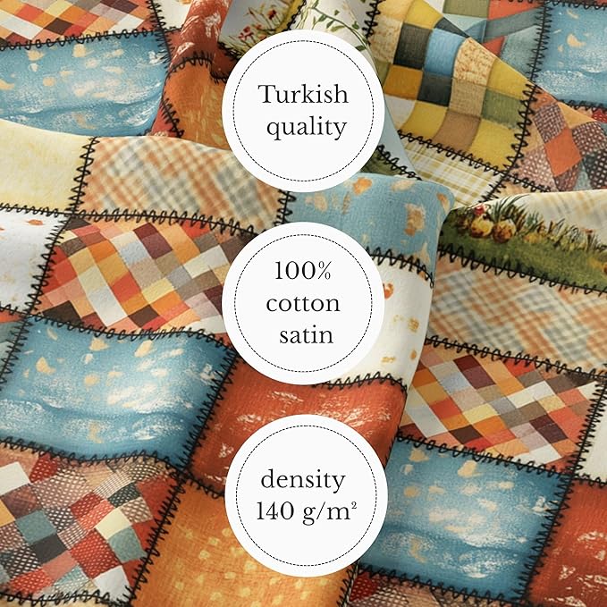Autumn Meadow Patchwork Cotton Fabric – Premium Turkish Printed Cotton 140 GSM, Pre-Cut 61 x 36.6 Inches, Quilting & Sewing Fabric for Crafts, Home Decor & DIY Projects