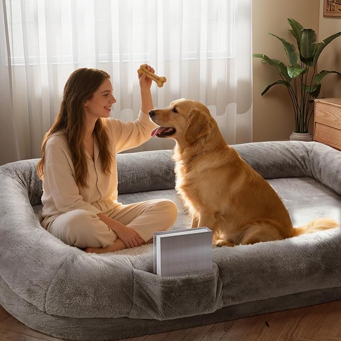 Murago Human Dog Bed for Adults, 43 x 10 x 71 Long Human Size Dog Bed, Removable Cover, Washable, Waterproof, Orthopedic Design Light Grey