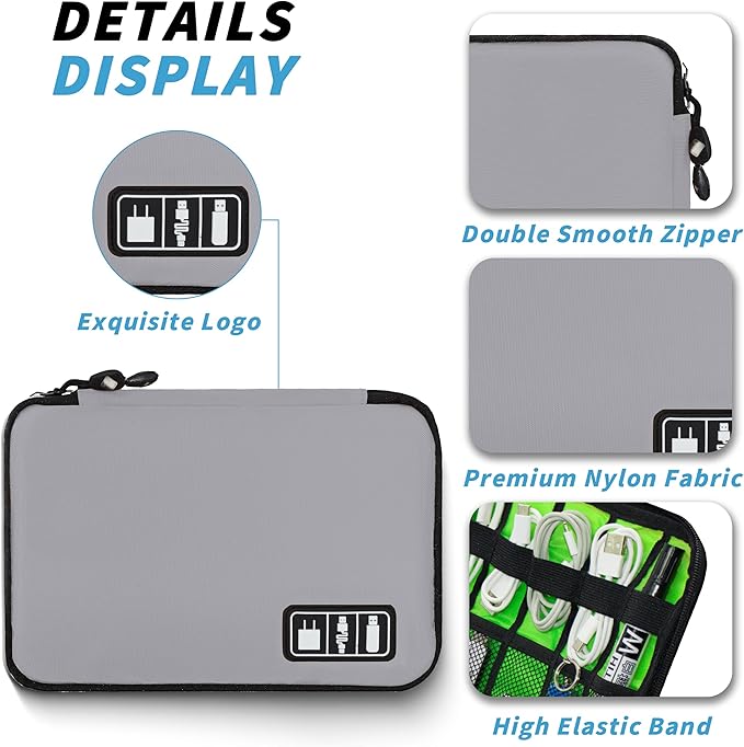 Miavers Electronics Organizer,Travel Cord Organizer Pouch, Portable Cable Organizer Bags,Travel Electronic Accessories Storage Case for Cables, Cords, Charger, Phone (Gray)