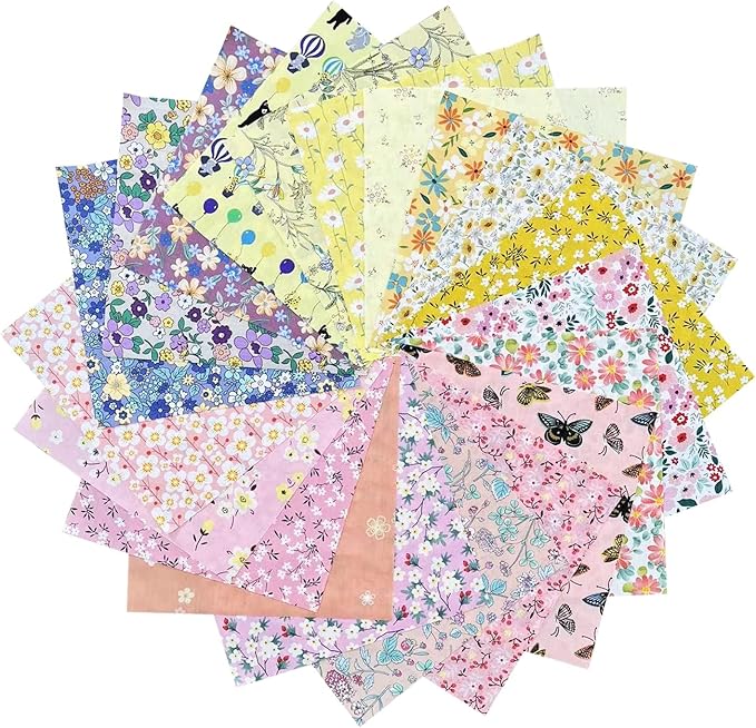 HANPATQUI 50PCS 5 x 5 inch Floral 100% Cotton Fat Quarters Fabric for Sewing and Quilting Bundles Precut Fabric Square for DIY Craft Patchwork