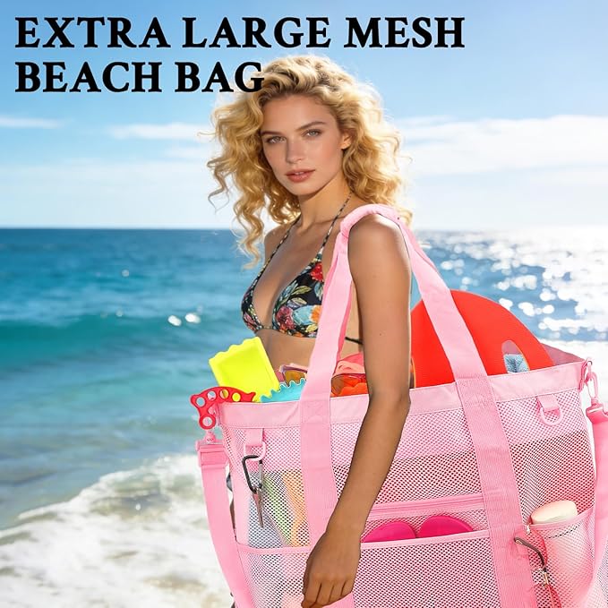 GYEUKHAM Mesh Beach Bag - Large Beach Tote Bag with Multiple Pockets for Family Beach Bag for Toys & Vacation Essentials
