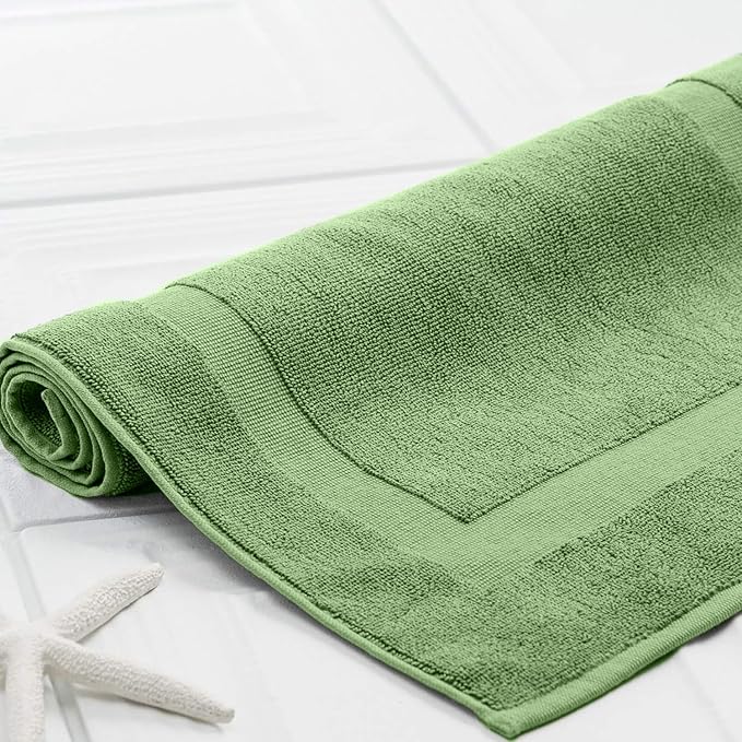 RIVERSIDE Bath Mat Set of 2 - Green Bath Mats 21x34 Inches, Not a Bathroom Rug, 100% Ring Spun Cotton, Super Soft & Highly Absorbent Bathroom Floor Mats