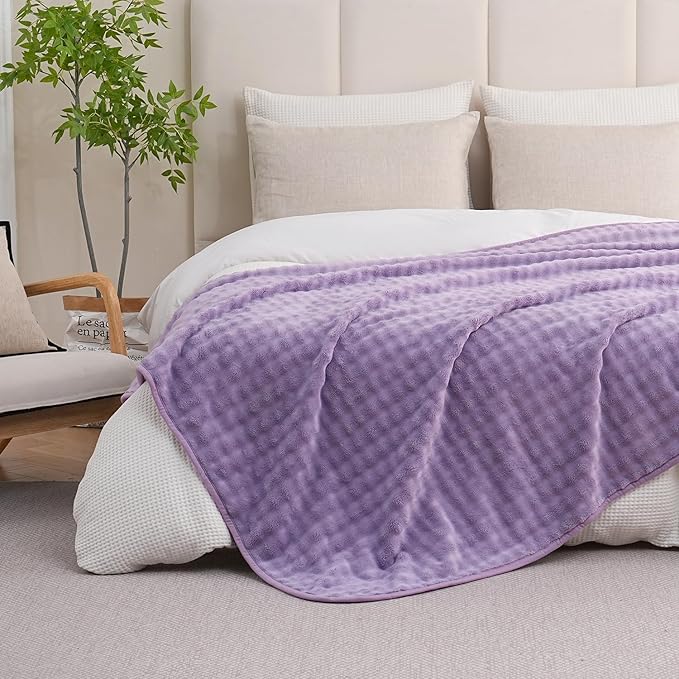 Yaning Waterproof Blanket for Bed Couch Sofa Car, Soft Leakproof Dog Blanket with 3D Bubble Pattern, Reversible Water Proof Pet Blankets for Dogs Cats Puppies (60"x80", Dusty Purple)