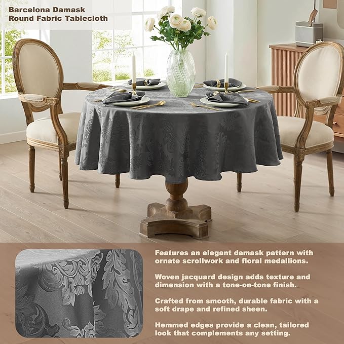 Newbridge Barcelona Damask Fabric Napkins, Set of 4, Grey – No Iron, Soil Resistant Cloth Napkins for Dining, Parties and Holidays