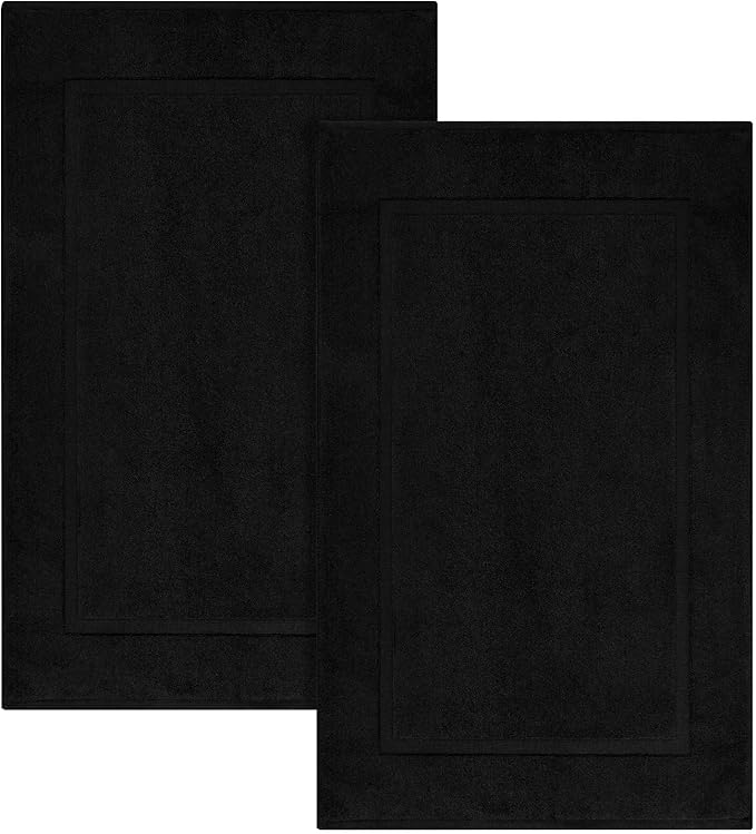 ELITE Emporium Home Collection 2-Piece Cotton Bathroom Mat Set, 21" x 34" - 100% Cotton, Absorbent, Quick-Dry, Bath Towel Mats for Floor, Black [Not a Bathroom Rug]