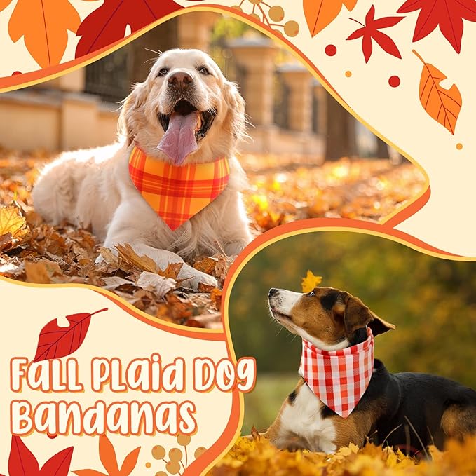 Abbylike 50 Pcs Thanksgiving Dog Bandanas Bulk Plaid Bandanas for Dogs Triangle Kerchief Bib Scarf for Pets Fall Costume Photo Props Accessories Pet Shops Groomers, 25 Styles (31.5 x 21.7 x 21.7)