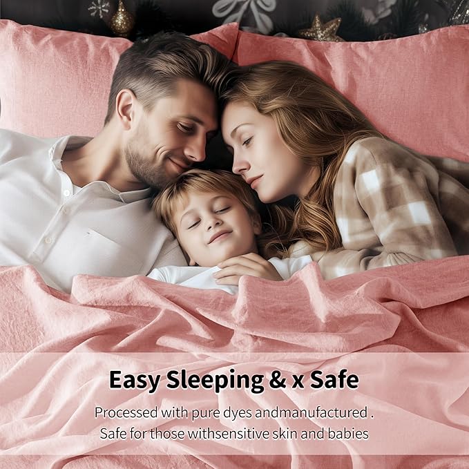 LBRO2M 100% Linen Sheet Set 16" Deep Pocket California King Size,Bed Sheets 4 Piece Sets,Solid Color Natural Flax Bed Sheets Soft Breathable Bedding,All Season (Clifornia King, Blush Pink)