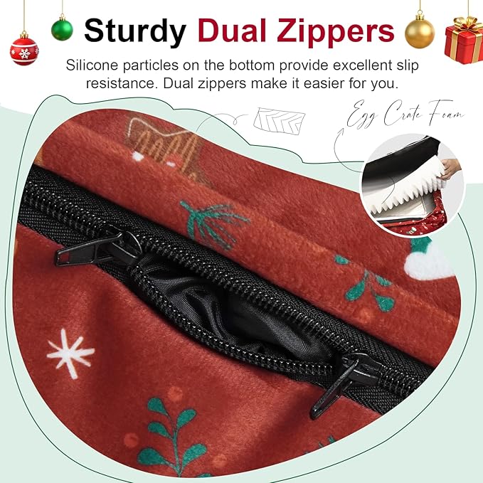 Large Dog Bed Orthopedic Washable: Christmas Pattern Big Dogs Beds with Bolster Puppy Sofa Couch Waterproof Removable Cover - Red