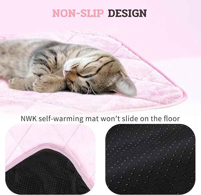 NWK Fluffy Self Warming Cat Mat, Cat Blanket, Thermal Dog Mat, Washable, Non-Slip Bottom for Sofa & Crate & Kennel & Car Seat (Blush Pink, Small (20'' X 16'' X 0.4''))