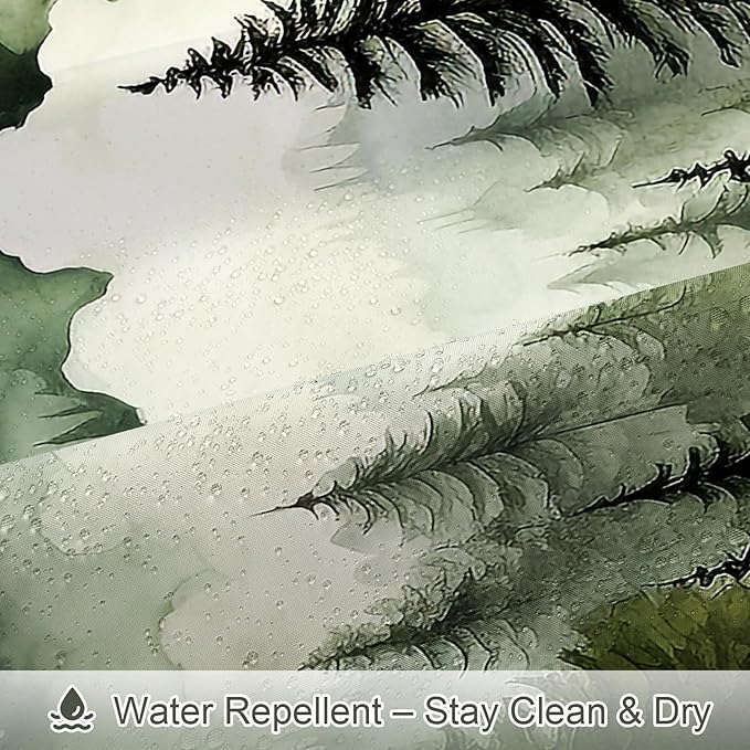 Litabel Dark Green Long Misty Pine Forest Shower Curtain 72 x 78, Mountain Foggy Woodland Scenery Tree 78 Inch Long Shower Curtains for Bathroom, Abstract Waterproof Nature-Themed Decor