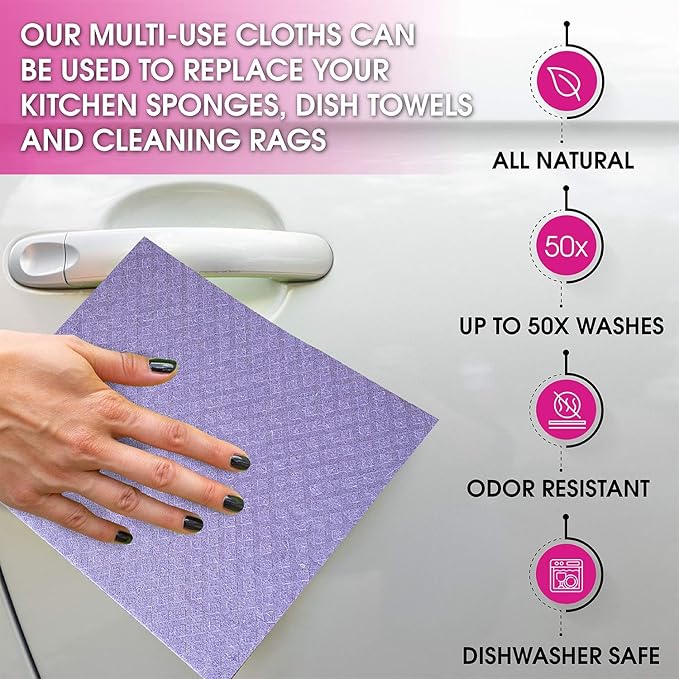PINK RHINO LABS Swedish Dishcloths – Eco-Friendly Reusable Kitchen Towels – 3 Pack Cleaning Cloths for Dishes, Counters & Surfaces – Super Absorbent, Compostable, Zero-Waste Alternative