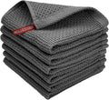 FreeNook 100% Cotton Waffle Weave Kitchen Towels, 6 Pack Dish Cloths for Washing Dishes, Ultra Soft Absorbent Dish Towels, Quick Drying Kitchen Rags, 12x12 Inches, Dark Grey