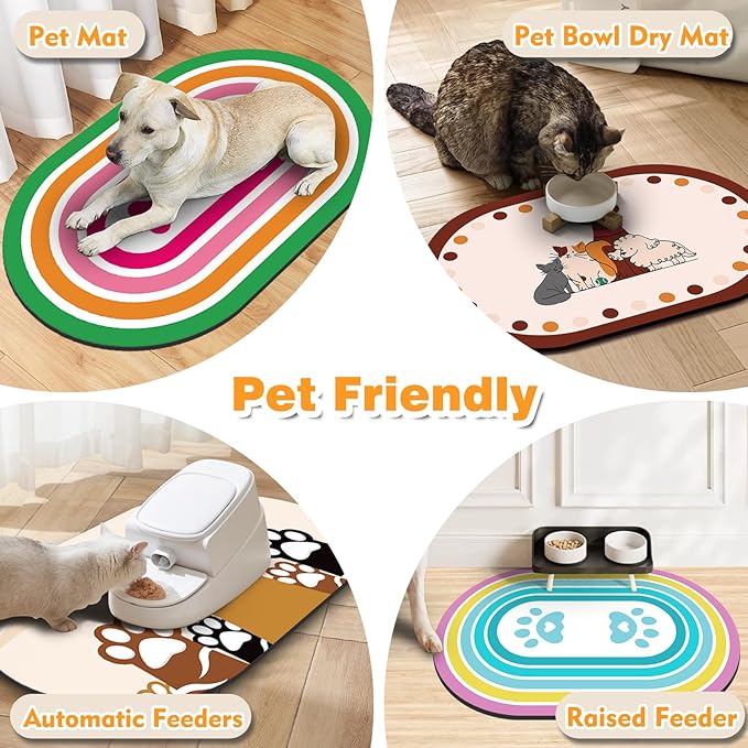 METEOROCK Pet Feeding Mat – 20''x12'' Absorbent Dog Food Mat, Pet Water Mats Protect Floor, No Stains Quick Dry Water Bowl Mats, Non-Slip Rubber Base Pets Placemats for Food, Beige