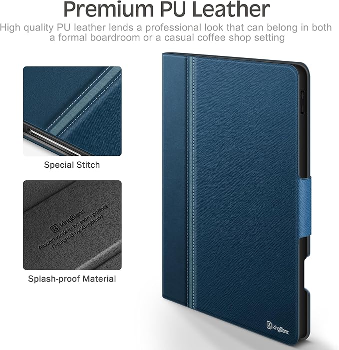 KingBlanc Case for iPad Pro 13-inch (M5 2025, M4 2024) with Built Pencil Holder, PU Leather Smart Stand Cover, Auto Sleep/Wake, Supports Pencil Pro/Pencil (USB-C), Multi-Viewing/Drawing Angles, Blue