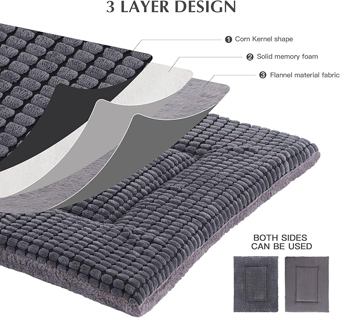 BVAGSS Reversible Dog Crate Pad, Memory Foam Pet Bed Mat, Soft Warm Machine Washable Sleeping Kennel Mattress for Small Medium Dogs XH079 (21''x13''x1.6'',Light Grey)