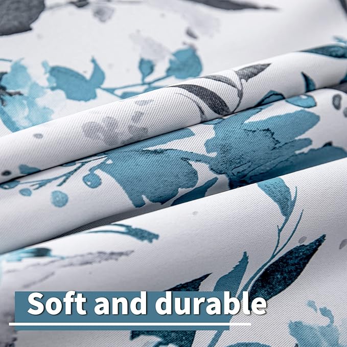 MYSKY HOME Floral Blackout Curtains for Kitchen Room Darkening Thermal Insulated Panels 54 Inch Long Light Blocking Grommet Rustic Curtains for Dormer Window, 2 Panels, Turquoise