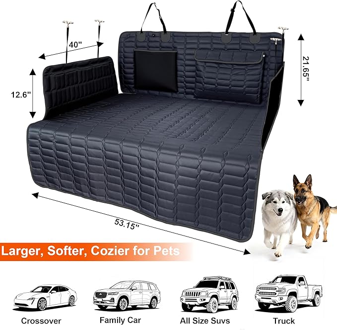 Reliadura SUV Cargo Liner for Dogs, Waterproof Pet Cargo Cover with Bumper Flap Protector, Scrachproof Non-Slip Dog Seat Mat for SUVs, Large Size Cargo Liner Universal Fit Black