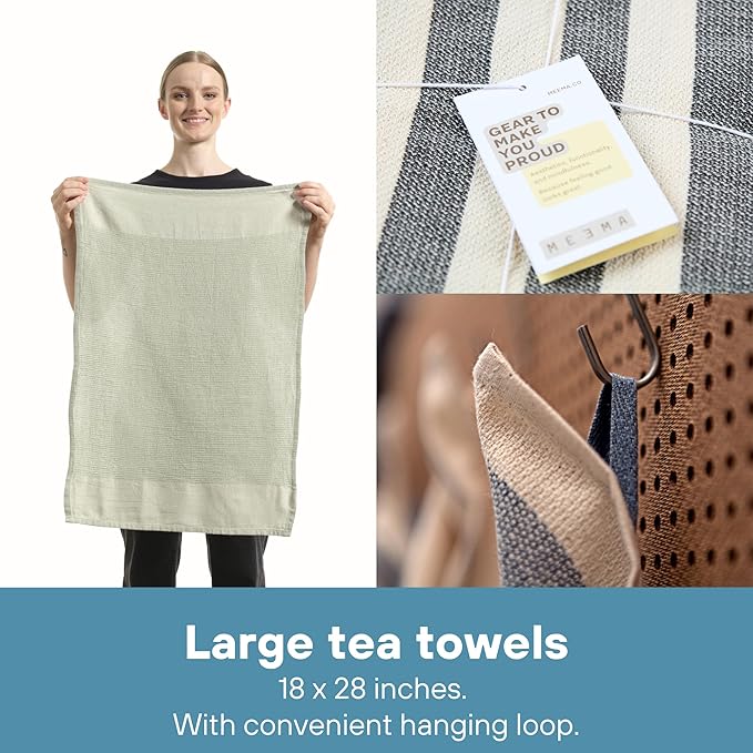MEEMA Kitchen Towels and Dishcloths Sets of 4 | Large 18 x 28 Inch | Upcycled Cotton Tea Towels for Kitchen | Super Absorbent | Mix | Hand Towels