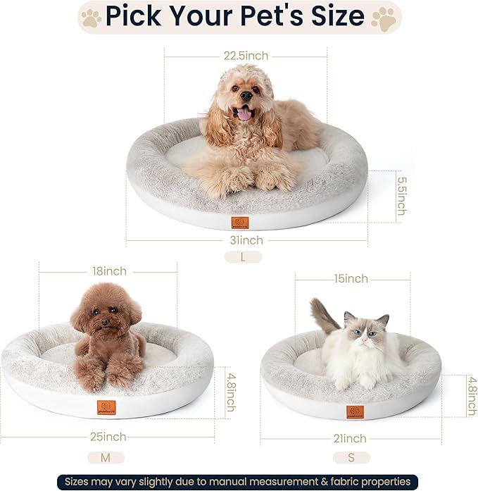 pawtnerz Round Donut Dog Bed – Luxury Orthopedic Dog Beds with Memory Foam – Calming Bolster Pet Bed, Water-Resistant, Washable Plush Cover, Zipper – Small, Medium, Large Dogs & Cats (31 Inches)