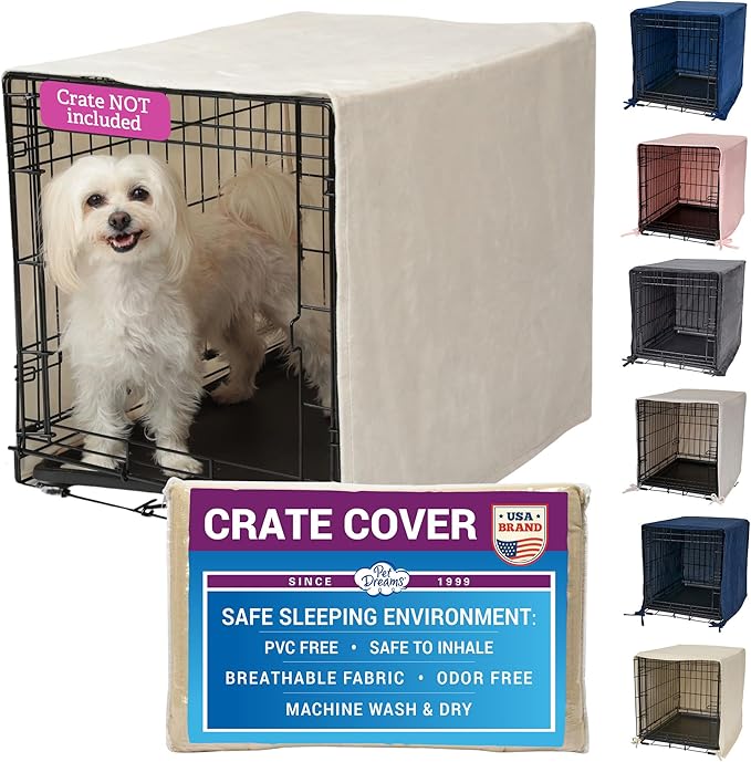 Pet Dreams Dog Crate Cover - Breathable Fabric Kennel Topper for Single-Door Crates, Fits iCrate Dog Cages 18, 24, 30, 36, 42, 48 Inches (Ivory, X Small, 18")