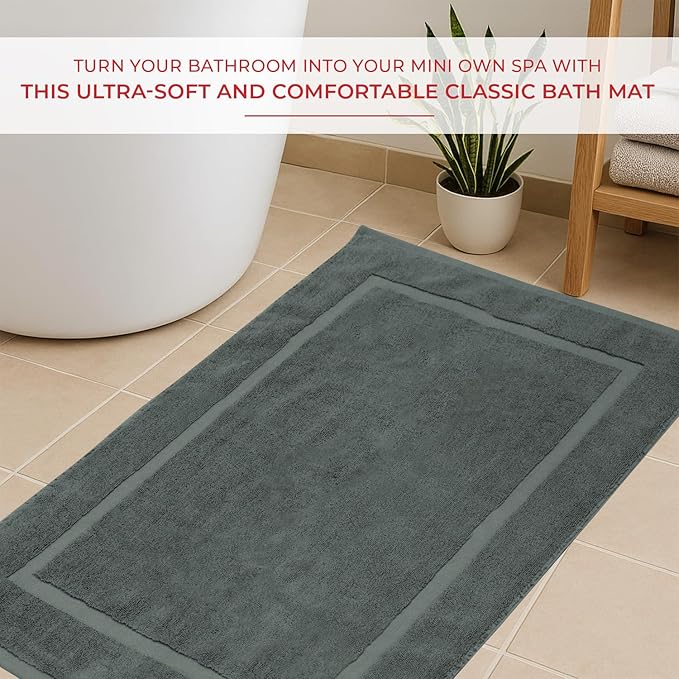 RIVERSIDE Bath Mat Set of 2 - Gray Bath Mats 21x34 Inches, Not a Bathroom Rug, 100% Ring Spun Cotton, Super Soft & Highly Absorbent Bathroom Floor Mats