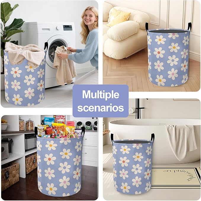 Laundry Basket-Groovy Daisy Flowers Foldable Waterproof Oxford Cloth Funny Tote Bag Laundry Hamper Clothes Storage Bucket Organizer For Bathroom/Laundry Storage/Bedroom Storage Basket