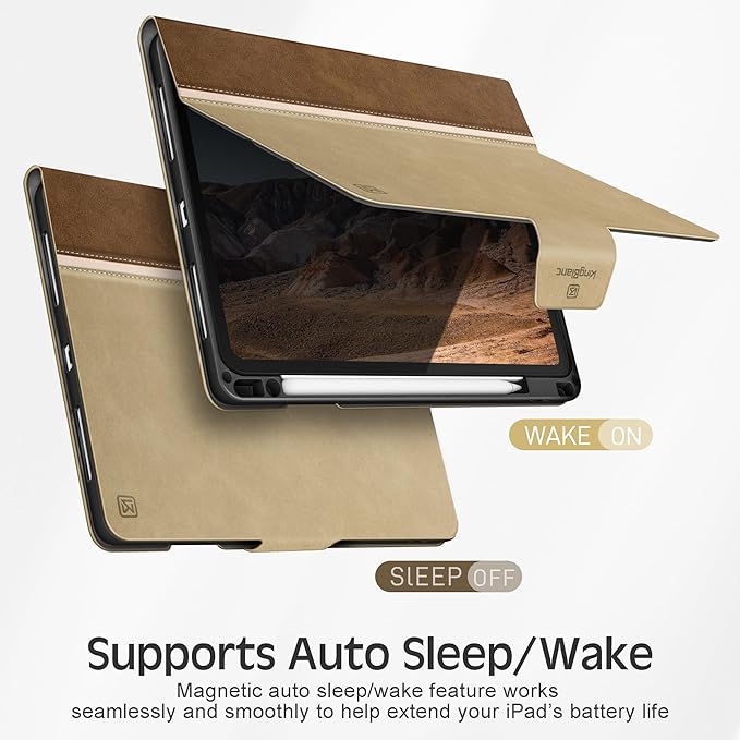 KingBlanc Case for iPad Pro 11-inch 4th/3rd/2nd Generation (2022/2021/2020) with Pencil Holder, Vegan Leather Bicolor Stand Cover, Auto Sleep Wake, Apple Pencil 2. Charging, Multi-Angle Viewing, Beige