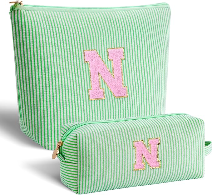 Btffitting Personalized Makeup Bag for Women Girls - Fashion Cosmetic Bag Trendy Travel Toiletry Bag with Initials Letter - Teen Gifts - Green,N