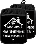 Housewarming Gifts Pot Holders with Pockets, New Homeowner Gifts, New Home Beginnings Memories Oven Pot Holders Heat Resistant Oven Mitts Hot Pads for Kitchen Baking Cooking