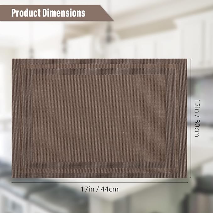 Winknowl Placemats Set of 6，Heat Resistant Woven Vinyl Washable PVC Place Mats，Non-Slip Stain Resistant Indoor/Outdoor Table Mats for Dining Table (Brown)