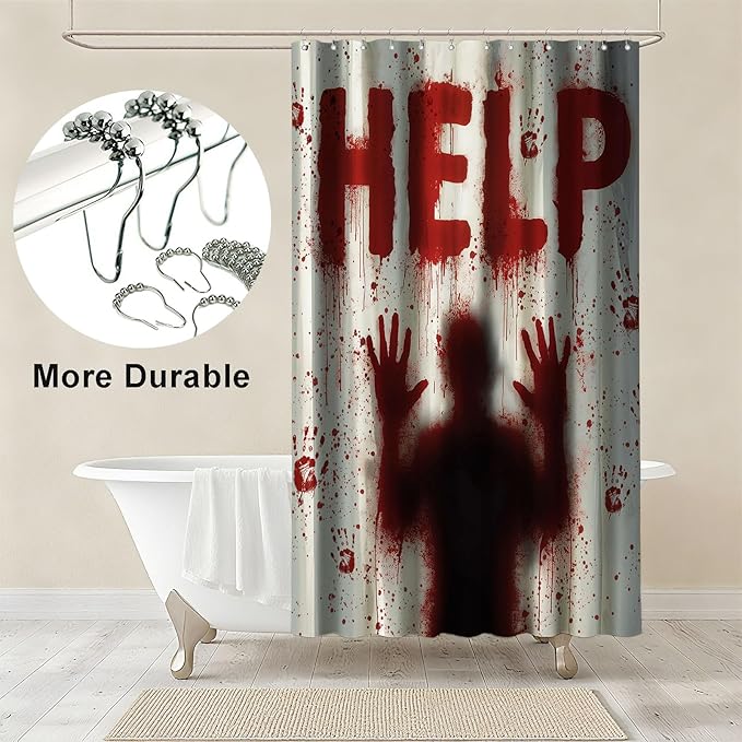 mutakin Halloween Shower Curtain Help Me Shower Curtains for Bathroom Waterproof Fabric Bath Curtain Decor with Hooks