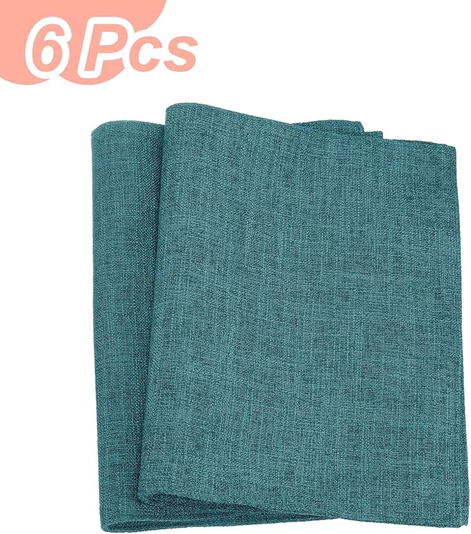 HARFINGTON 6pcs Linen Fabric Placemats 12" x 18" Polyester Rectangle Place Mats Machine Washable Heat Resistant Kitchen Table Mats for Outdoor Indoor Party Family Holiday, Cyan Blue