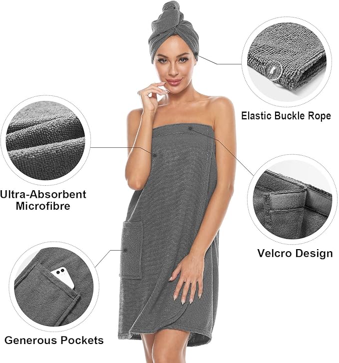 Orrpally Women Shower Wrap Robe Bath Wrap Towel Spa Body Wrap Adjustable Closure Bathrobe