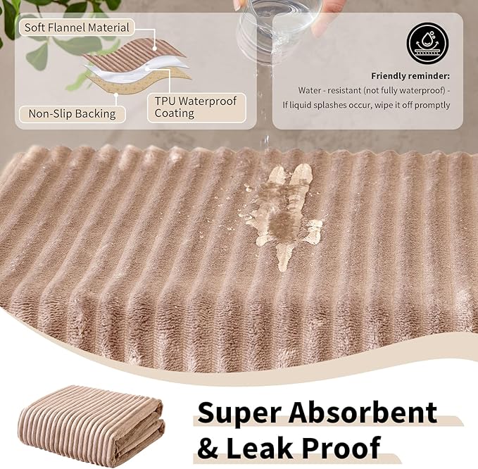 Dog Crate Mat, 2 Pack 36"×48" Flannel Washable Pet Mat for Dogs and Cats, Non-Slip Pet Pad for Kennel Training, Absorbs Urine and Waterproof Pad for Sofa Bed Crate Kennel Car Seat Floor（Khaki）