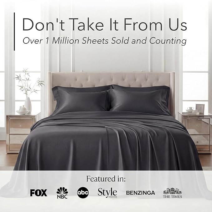 DECOLURE 100% Viscose Derived from Bamboo Sheets Queen Size - Luxury 6 Pc Naturally Cooling Sheets, Ultra Soft Bed Set - Deep 17" Pockets, Durable Double Stitching, Oeko Tex Standard (Charcoal)
