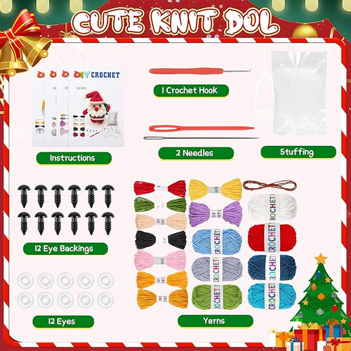 8Pcs Crochet Kit for Beginners, 2026 Great Christmas Gift for Crochet Lovers, DIY Craft for Adults and Kids, Crocheting Animal Kits with Step by Step Videos, Yarn, Crochet Hook, Birthday Holiday Gift