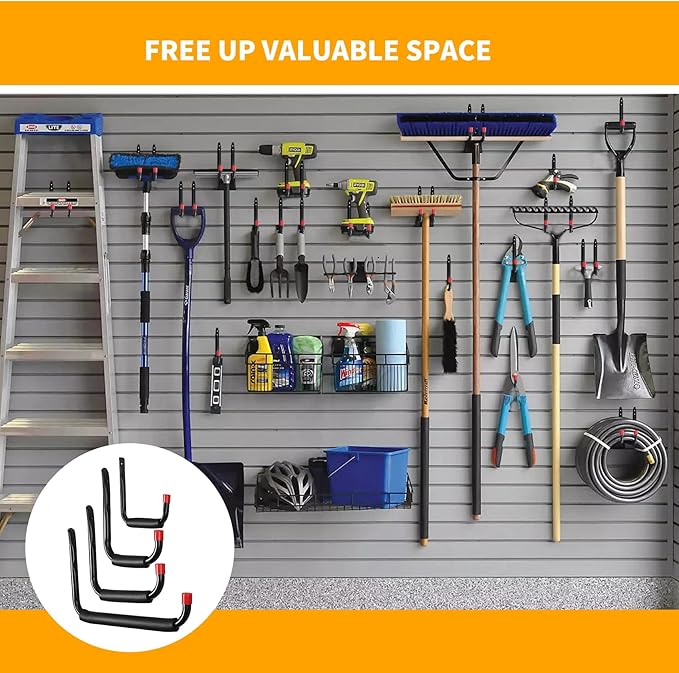 CRXCRC 6 Pack Garage Hooks Heavy Duty, Utility Steel Hooks with EVA Foam Padding, 4.56inch Wall Mount J Organizer Hanger for Hanging Bikes Kayak Garden Tool Hose Bike Shelf