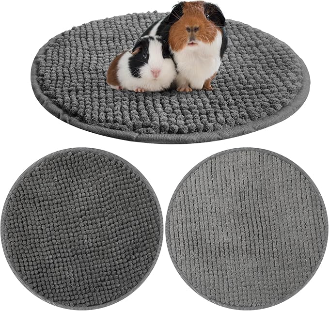Amylove 4 Pcs Guinea Pig Cage Liner Guinea Pig Bedding Dog Door Mat for Muddy Pet Paws Washable Chenille Pee Pads Small Animal Sleeping Bed for Bunny Hamster(Diameter 12 Inch,Round,Dark Gray)
