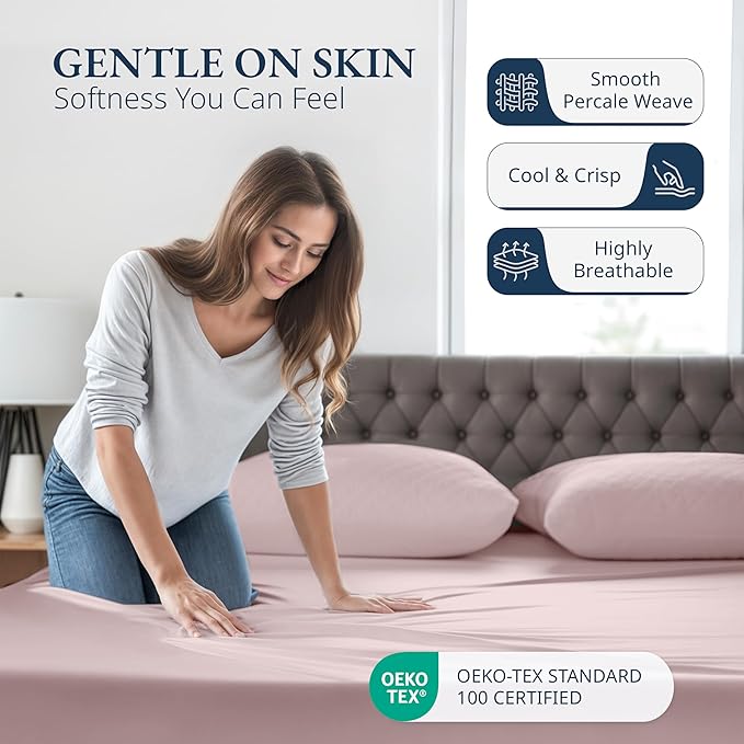 Lane Linen Twin XL Fitted Sheet, 100% Organic Cotton 2-Piece Set (1 Fitted Sheet, 1 Pillowcase), Percale Weave, Bottom Sheet, Soft, Breathable, Fits Mattress Upto 15" Deep - Sepia Rose (No Flat Sheet)