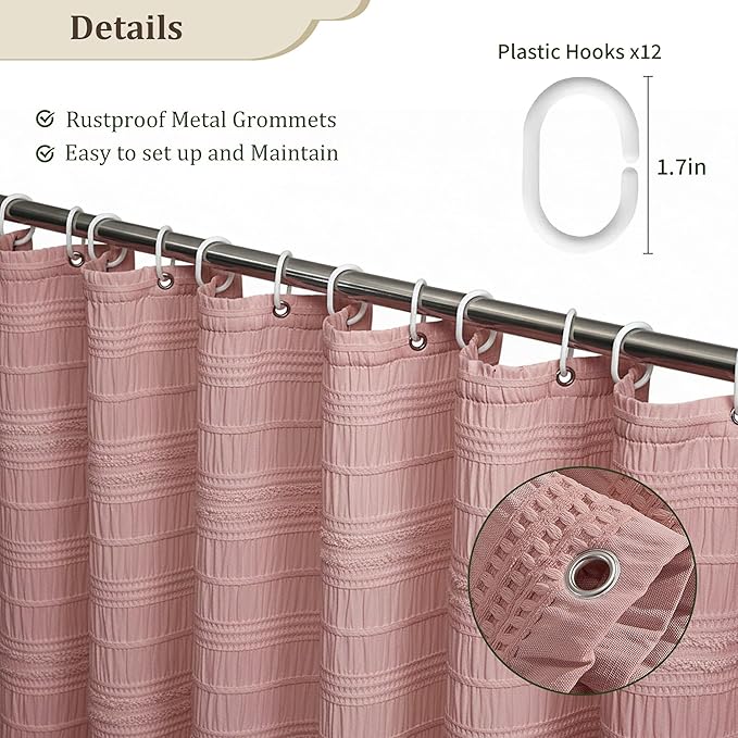 Siiluminisoy Pink Shower Curtain Farmhouse Shower Curtain for Bathroom Rustic Striped Fabric Shower Curtains 72 x 72