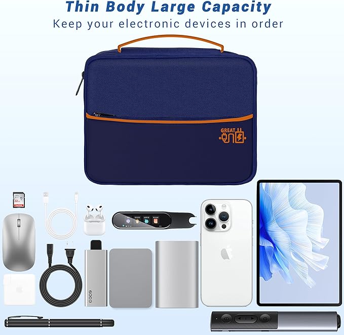 Miavers Electronics Organizer,Travel Cord Organizer Pouch, Portable Cable Organizer Bags, Waterproof Electronic Accessories Storage Case for Cables, Cords, Charger, Phone (Three Layer-NavyBlue)