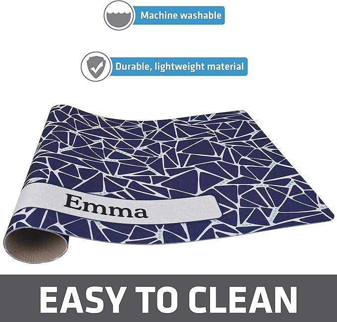 Drymate Personalized Pet Bowl Placemat, Custom Dog & Cat Food Feeding Mat - Absorbent Fabric, Waterproof Backing - Machine Washable/Durable (USA Made) (12" x 20") (Surf Blue 5)