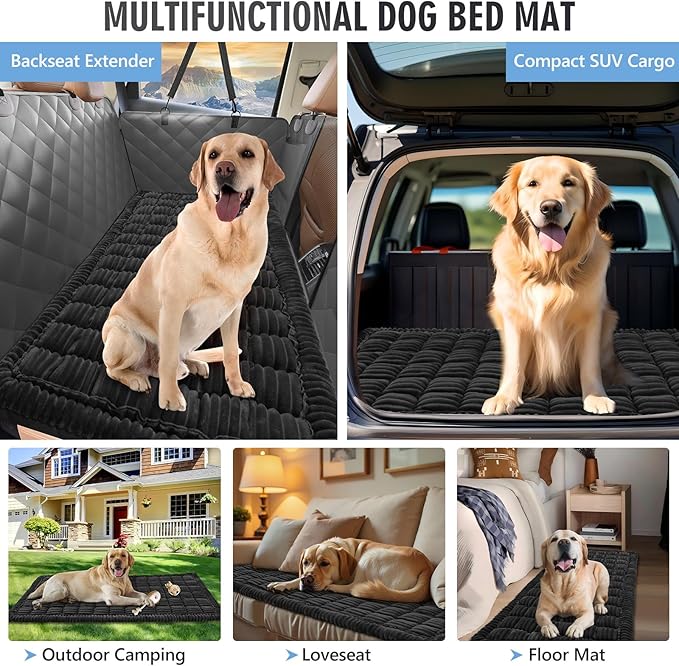 ROUWINNE Backseat Dog Bed Non-Slip, Dog Bed for Car Back Seat Soft and Comfortable, Back Seat Pet Bed Mat for Travel, Pet Car Blanket for Backseat Extender and Seat Covers Black (51”X 23.5”)